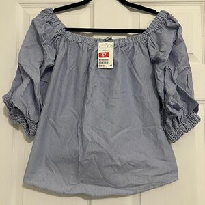 New! Blue Striped Off-Shoulder Top